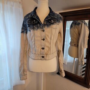 YMI Jeans Cropped Denim Jacket Size 6 Y2K Acid Wash Ombre Fitted Stretch